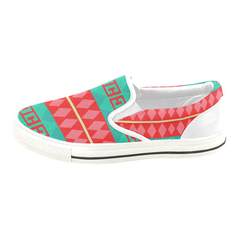 Rhombus stripes and other shapes Slip-on Canvas Shoes for Kid (Model 019)