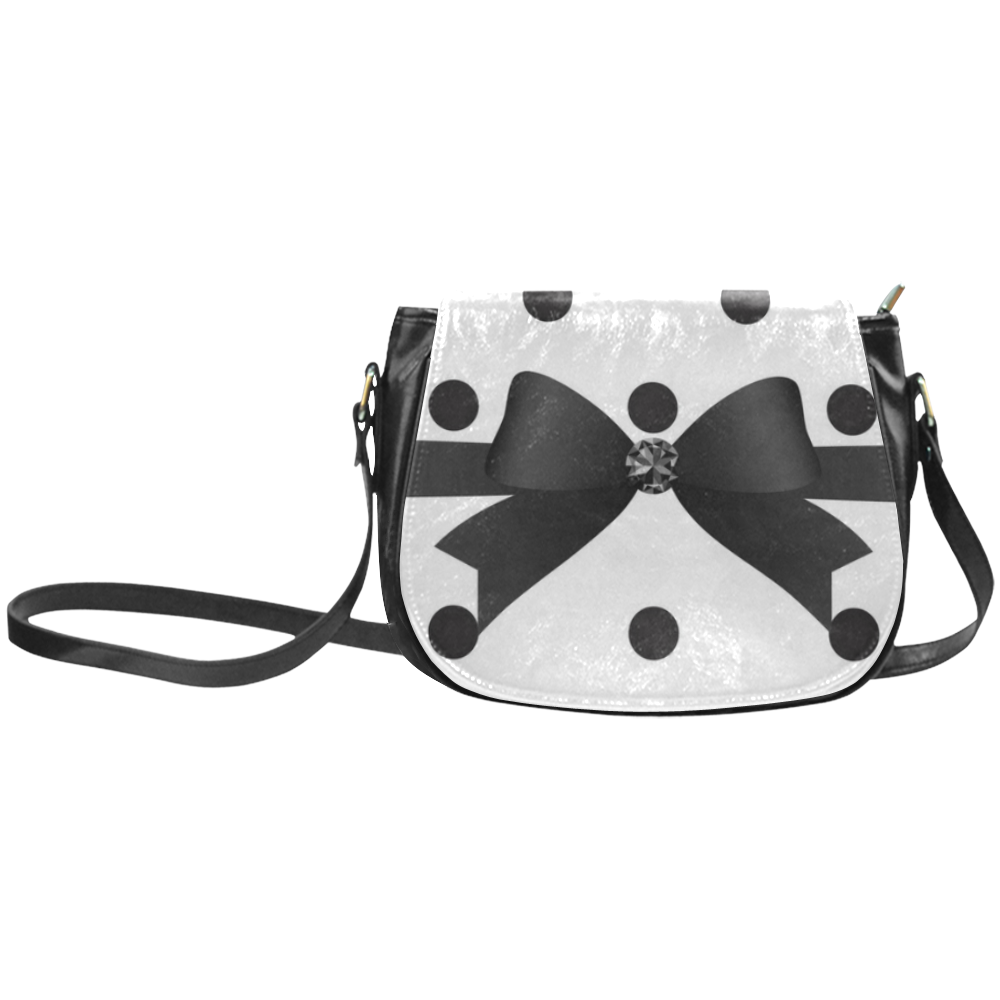 Black White Polka Dots Black Bow Pattern Classic Saddle Bag/Large (Model 1648)