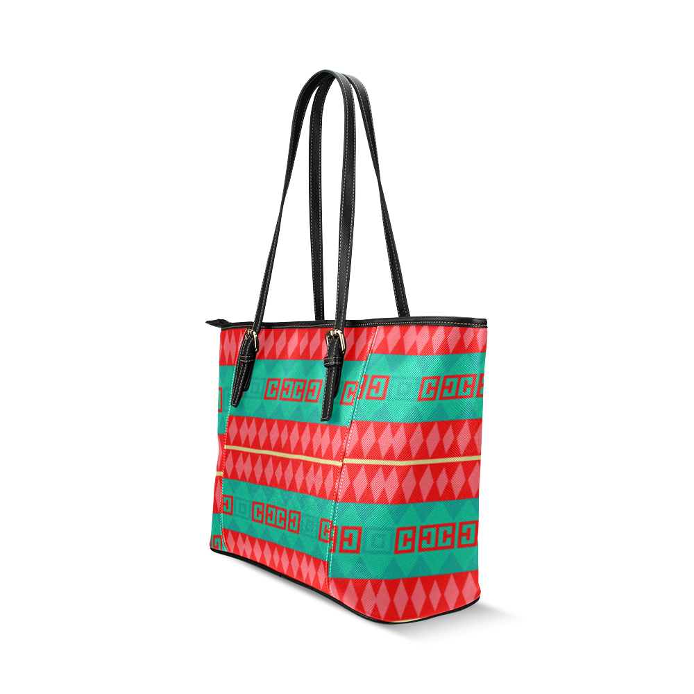 Rhombus stripes and other shapes Leather Tote Bag/Large (Model 1640)