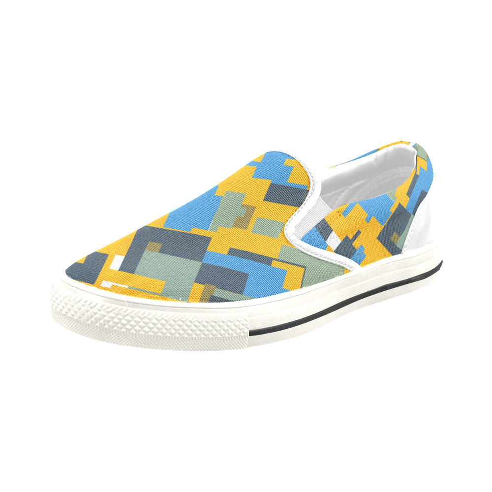 Blue yellow shapes Slip-on Canvas Shoes for Kid (Model 019)