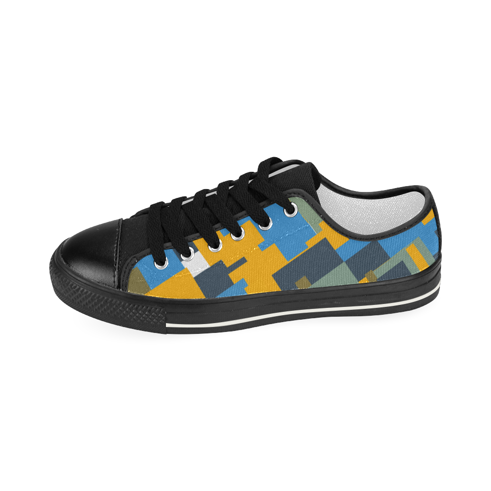 Blue yellow shapes Women's Classic Canvas Shoes (Model 018)