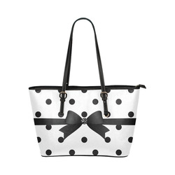 Black White Polka Dots Black Bow Pattern Leather Tote Bag/Small (Model 1651)