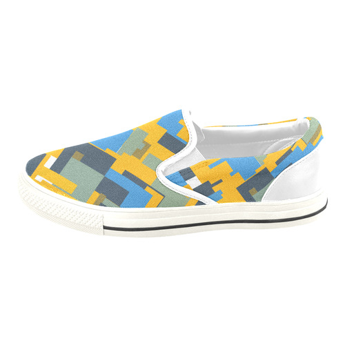 Blue yellow shapes Slip-on Canvas Shoes for Kid (Model 019)