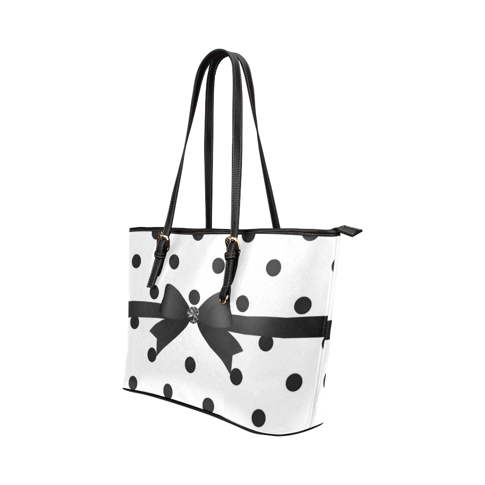 Black White Polka Dots Black Bow Pattern Leather Tote Bag/Small (Model 1651)