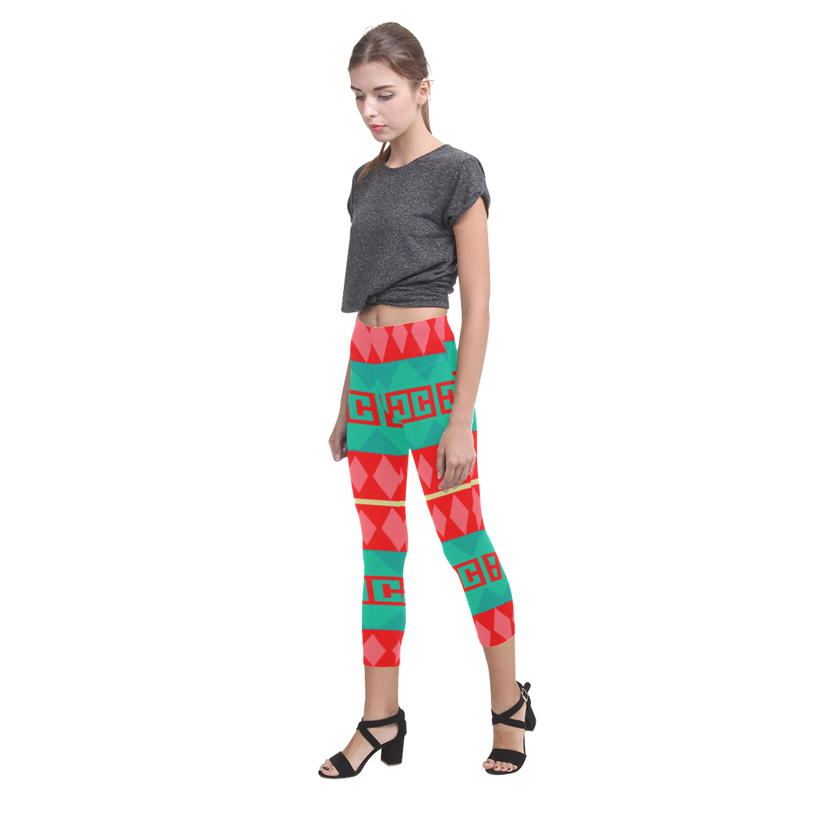 Rhombus stripes and other shapes Capri Legging (Model L02)