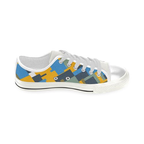 Blue yellow shapes Low Top Canvas Shoes for Kid (Model 018)