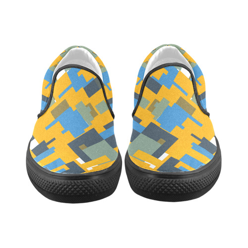 Blue yellow shapes Women's Unusual Slip-on Canvas Shoes (Model 019)