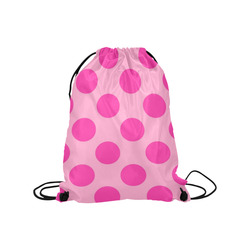 Large Hot Pink Polka Dots Pattern Medium Drawstring Bag Model 1604 (Twin Sides) 13.8"(W) * 18.1"(H)