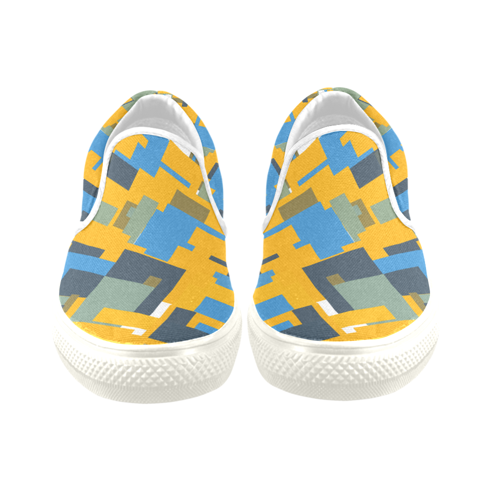 Blue yellow shapes Slip-on Canvas Shoes for Kid (Model 019)