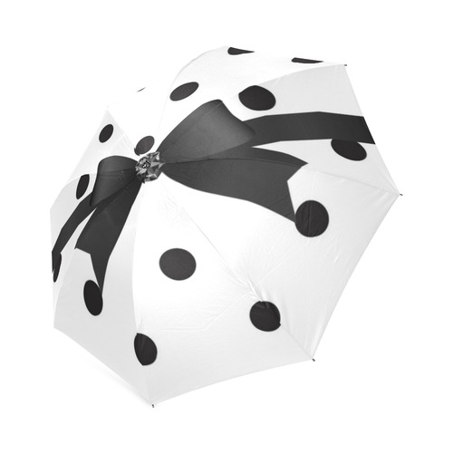 Black White Polka Dots Black Bow Pattern Foldable Umbrella (Model U01)