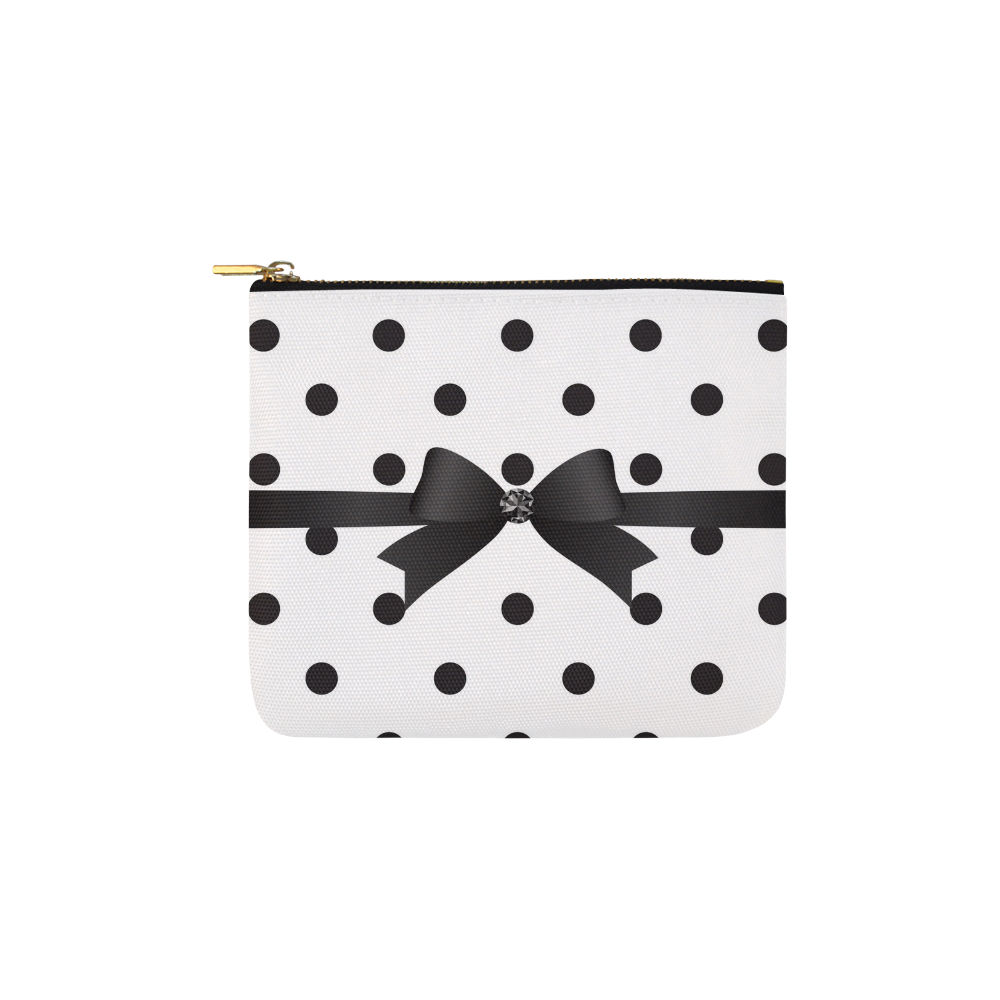 Black White Polka Dots Black Bow Pattern Carry-All Pouch 6''x5''