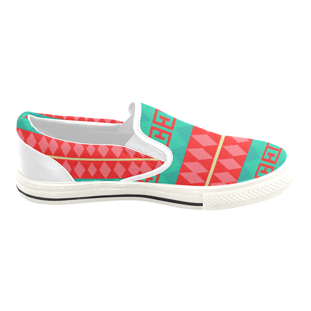 Rhombus stripes and other shapes Slip-on Canvas Shoes for Kid (Model 019)