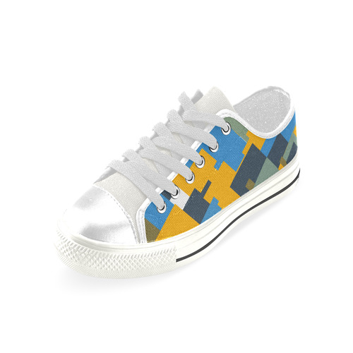 Blue yellow shapes Low Top Canvas Shoes for Kid (Model 018)
