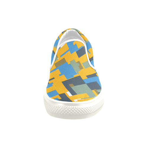 Blue yellow shapes Slip-on Canvas Shoes for Kid (Model 019)