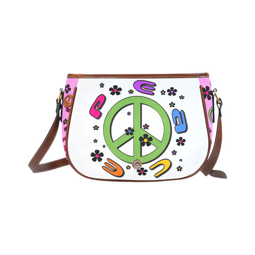 peace and flowers pink Saddle Bag/Small (Model 1649) Full Customization