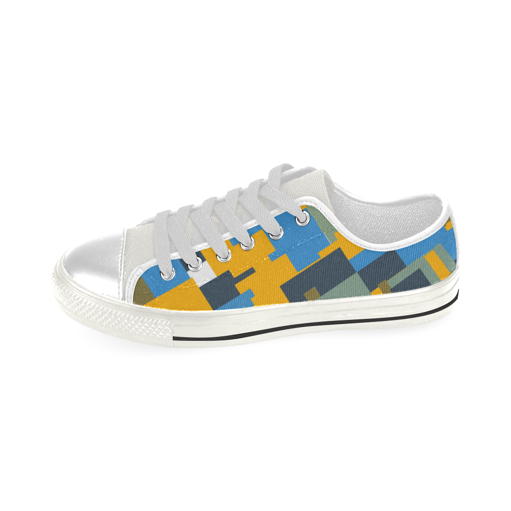 Blue yellow shapes Low Top Canvas Shoes for Kid (Model 018)