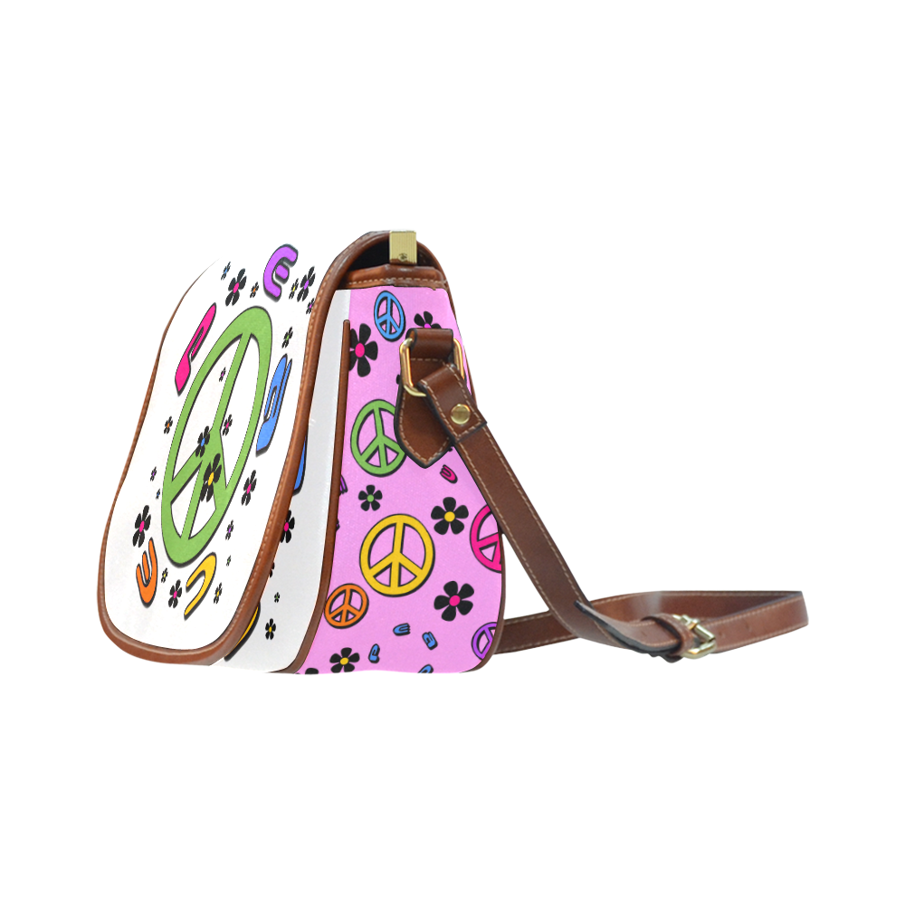 peace and flowers pink Saddle Bag/Small (Model 1649) Full Customization