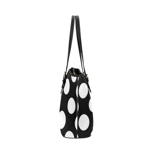 Large Black White Polka Dots Pattern Leather Tote Bag/Small (Model 1651)