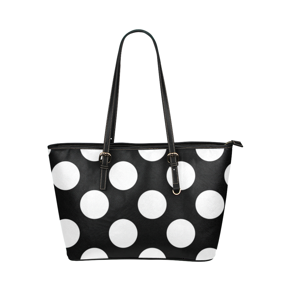 Large Black White Polka Dots Pattern Leather Tote Bag/Small (Model 1651)