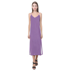 Purple Stripes V-Neck Open Fork Long Dress(Model D18)