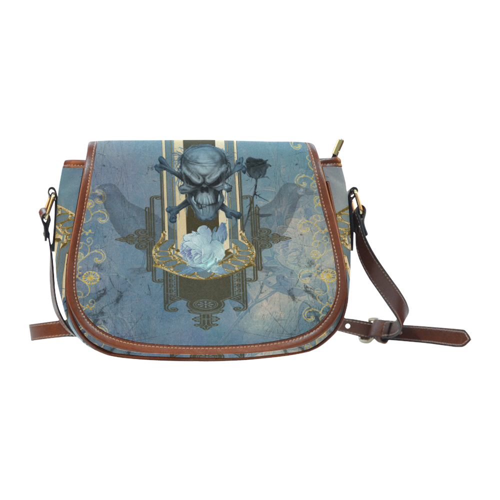 The blue skull with crow Saddle Bag/Small (Model 1649) Full Customization