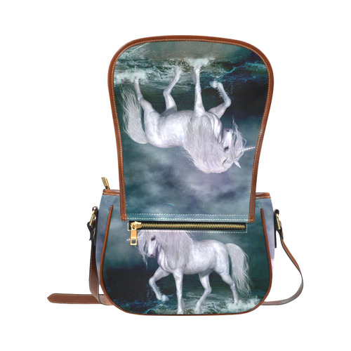 Wonderful white unicorn on the beach Saddle Bag/Small (Model 1649) Full Customization