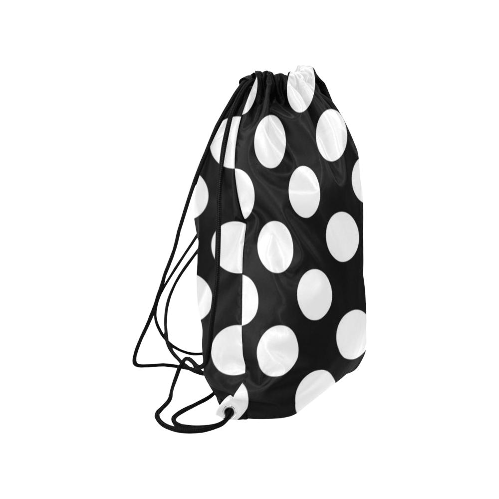 Large Black White Polka Dots Pattern Medium Drawstring Bag Model 1604 (Twin Sides) 13.8"(W) * 18.1"(H)