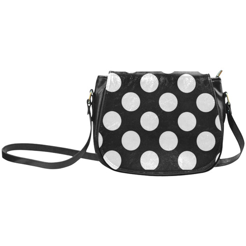 Large Black White Polka Dots Pattern Classic Saddle Bag/Large (Model 1648)