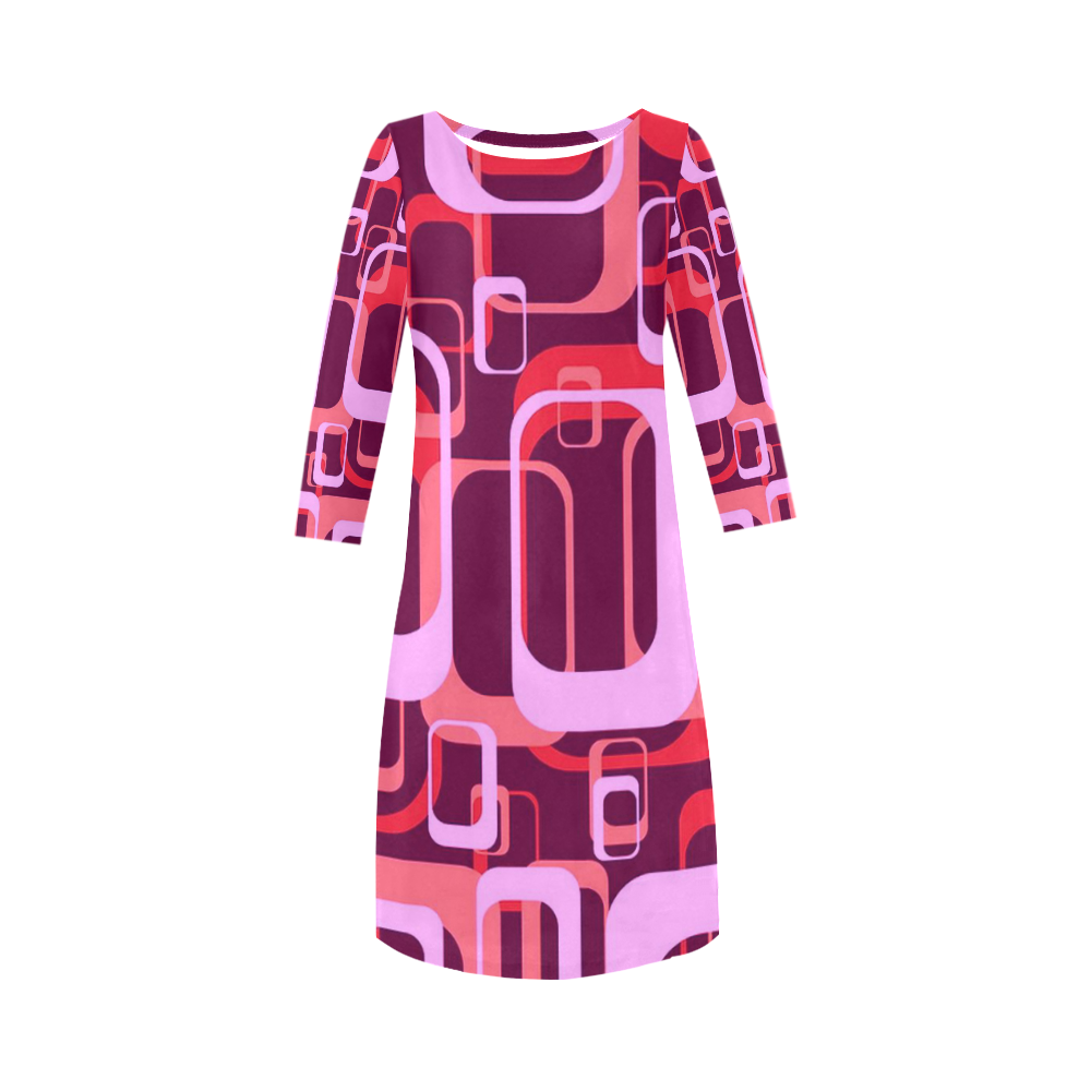retro pattern 1971 pink JamColors Round Collar Dress (D22)