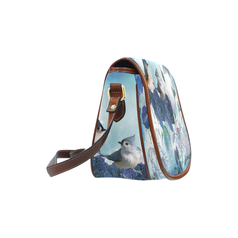 Cute birds with blue flowers Saddle Bag/Small (Model 1649) Full Customization
