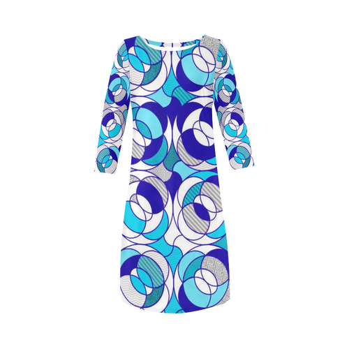 70s retro pattern aqua JamColors Round Collar Dress (D22)