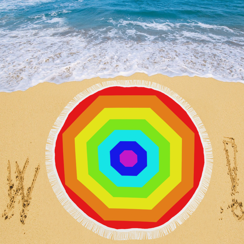 Rainbow Colors Circular Beach Shawl 59"x 59"