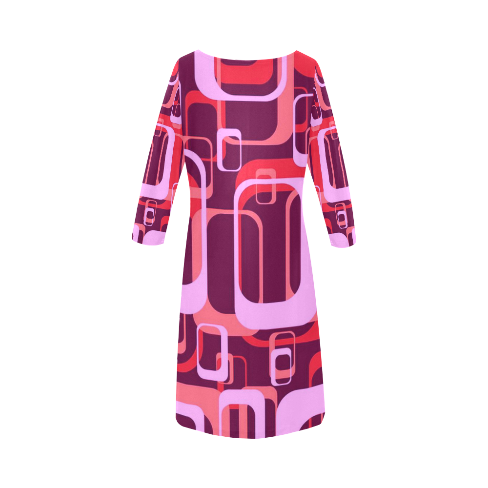 retro pattern 1971 pink JamColors Round Collar Dress (D22)