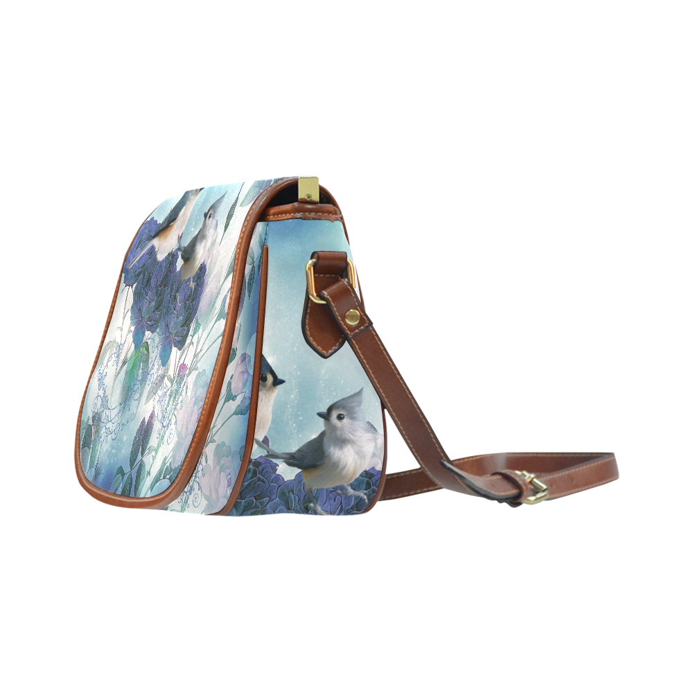 Cute birds with blue flowers Saddle Bag/Small (Model 1649) Full Customization