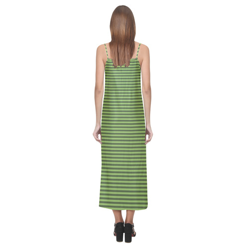Green Stripes V-Neck Open Fork Long Dress(Model D18)
