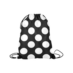 Large Black White Polka Dots Pattern Medium Drawstring Bag Model 1604 (Twin Sides) 13.8"(W) * 18.1"(H)