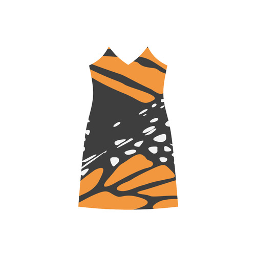Monarch, Black and Orange V-Neck Open Fork Long Dress(Model D18)