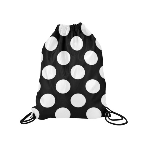 Large Black White Polka Dots Pattern Medium Drawstring Bag Model 1604 (Twin Sides) 13.8"(W) * 18.1"(H)