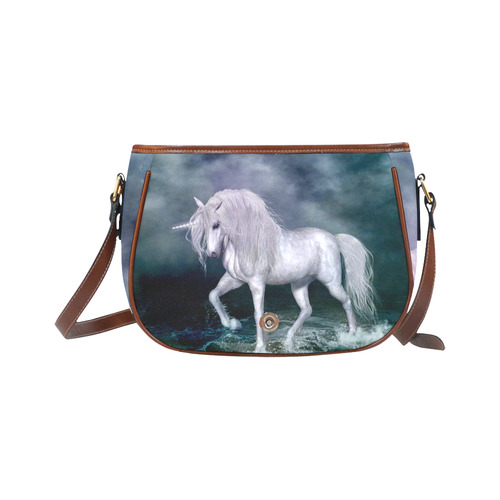 Wonderful white unicorn on the beach Saddle Bag/Small (Model 1649) Full Customization