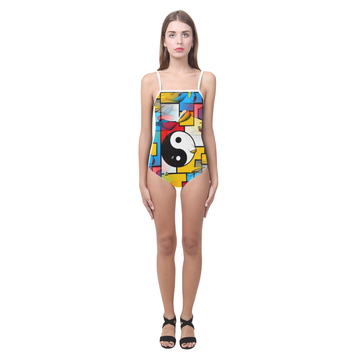 Yin and Yang Popart by Nico Bielow Strap Swimsuit ( Model S05)