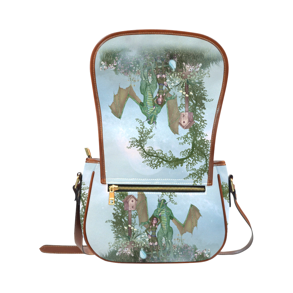 The dragon with cute fairy Saddle Bag/Small (Model 1649) Full Customization