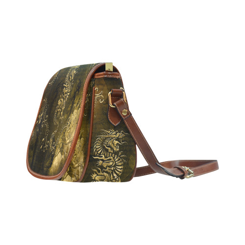 Wonderful chinese dragon in gold Saddle Bag/Small (Model 1649) Full Customization