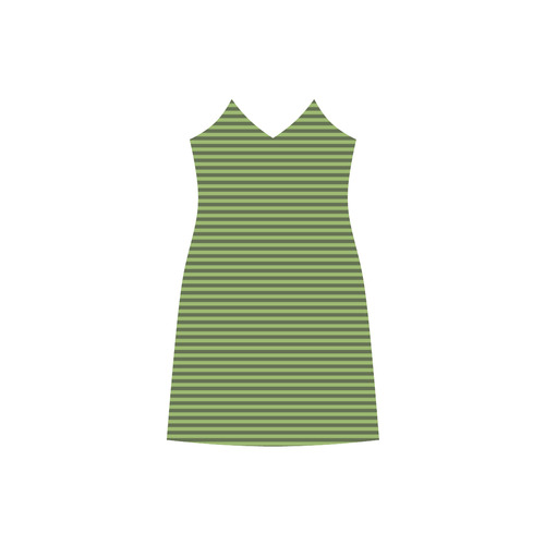 Green Stripes V-Neck Open Fork Long Dress(Model D18)