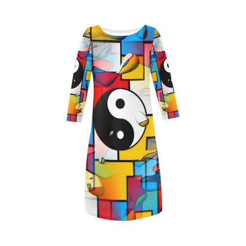 Yin and Yang Popart by Nico Bielow Round Collar Dress (D22)