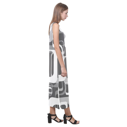 retro pattern 1971 gray JamColors Phaedra Sleeveless Open Fork Long Dress (Model D08)