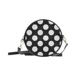 Large Black White Polka Dots Pattern Round Sling Bag (Model 1647)