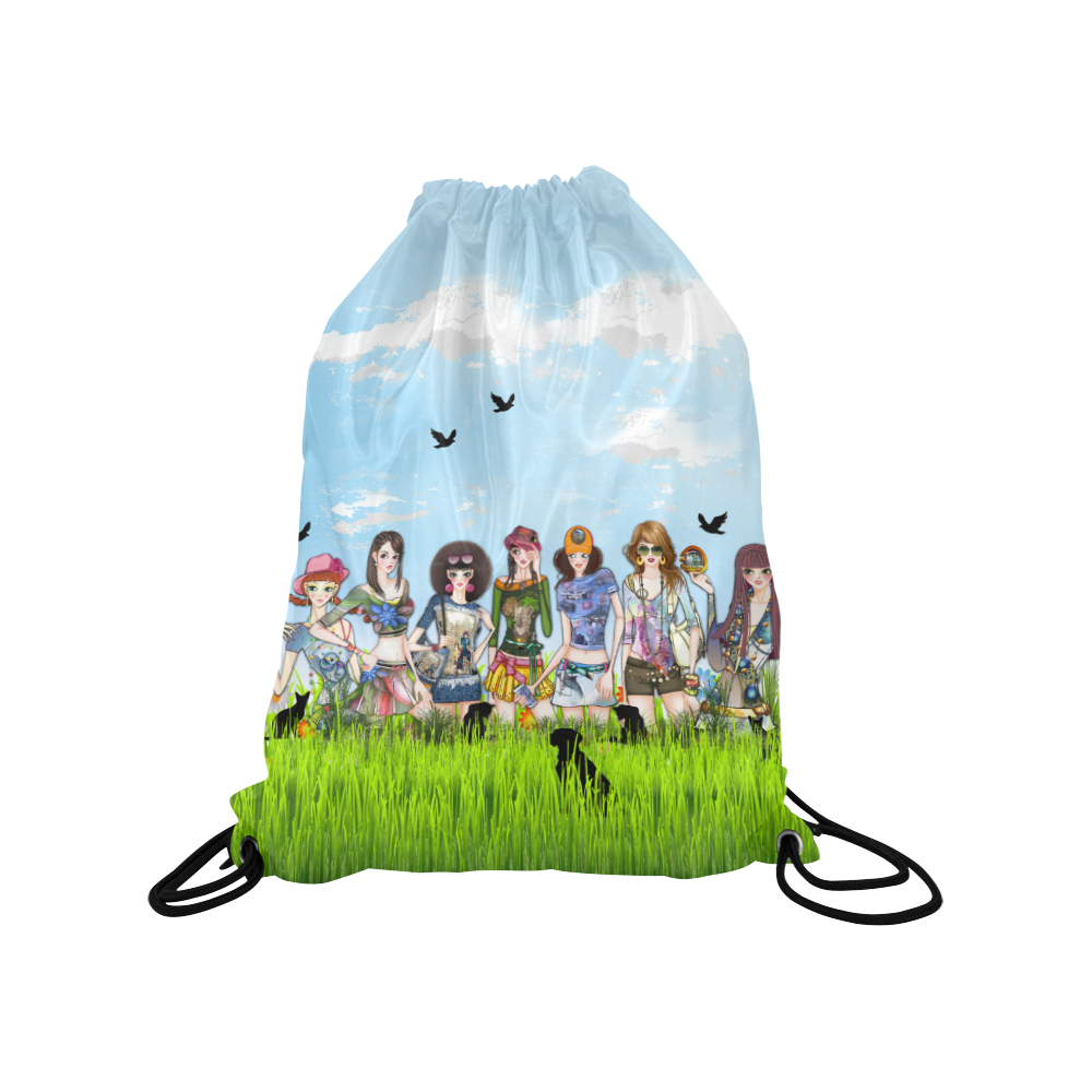 Fashion girls Medium Drawstring Bag Model 1604 (Twin Sides) 13.8"(W) * 18.1"(H)