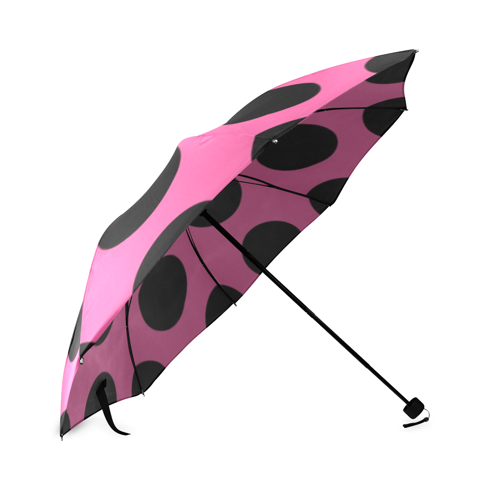 Large Black Pink Polka Dots Pattern Foldable Umbrella (Model U01)
