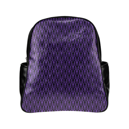 Gothic style Purple and Black Skulls Multi-Pockets Backpack (Model 1636)