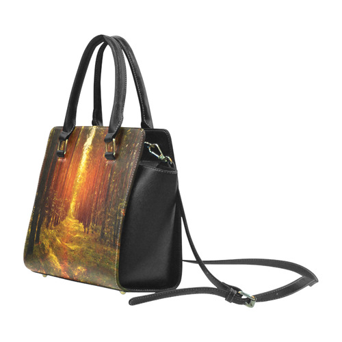 Light in the Forest Modern Landscape Rivet Shoulder Handbag (Model 1645)